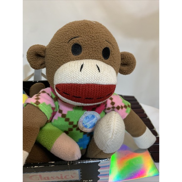 Dan Dee Sock Monkey Frog Pair 16 Inch Knit Stuffed Animal Toys NEW In Box Vntg - Picture 3 of 5